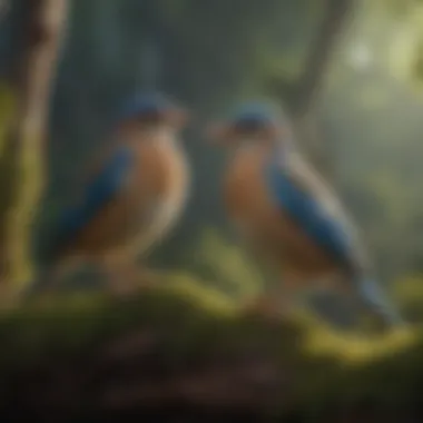 Birds in Their Natural Habitat A serene natural habitat featuring various birds interacting and communicating