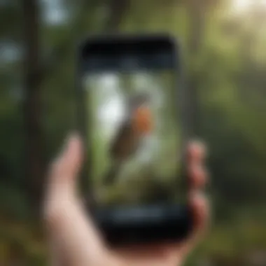 Mobile App Demonstrating Bird Call Identification A smartphone displaying a bird call identification app
