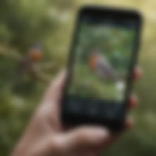 A close-up of a smartphone displaying a bird call identification app in use