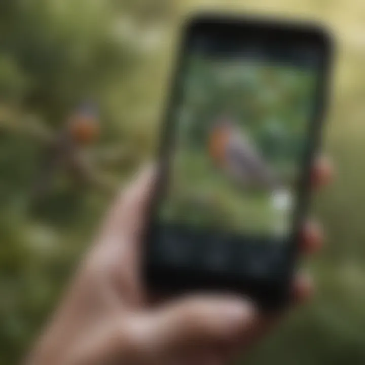 A close-up of a smartphone displaying a bird call identification app in use