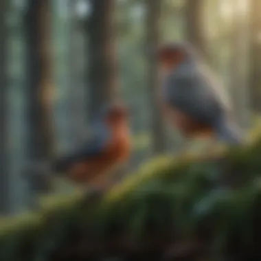 Birds in Their Natural Habitat A serene outdoor scene capturing various birds in their habitat.