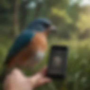 Using Technology for Bird Sound Recognition A smartphone displaying a bird identification app showcasing sound recordings.