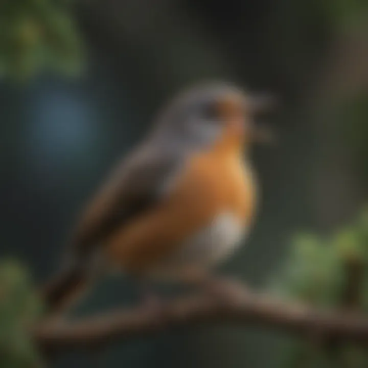 A close-up of a bird perched on a branch, singing melodiously.