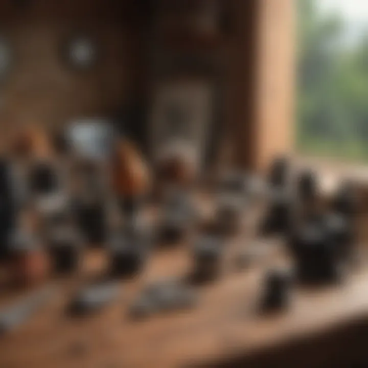 An array of birdwatching tools arranged on a wooden table.