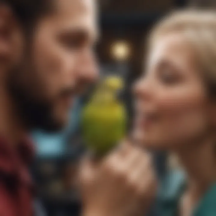 A serene scene of a budgie interacting with its owner, emphasizing the bond between pet and caregiver.