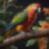 A vibrant parrot perched on a branch showcasing its colorful feathers, symbolizing beauty and companionship.