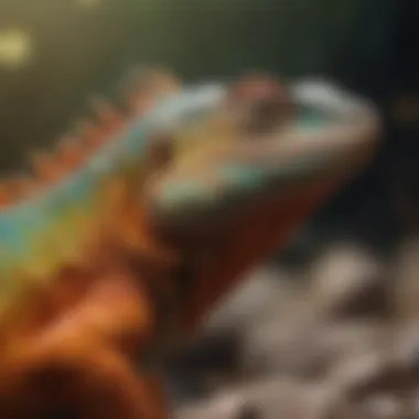 A healthy iguana displaying vibrant colors in suitable lighting