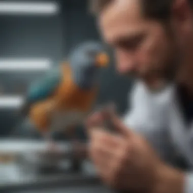 A vet examining a bird for health check before importation