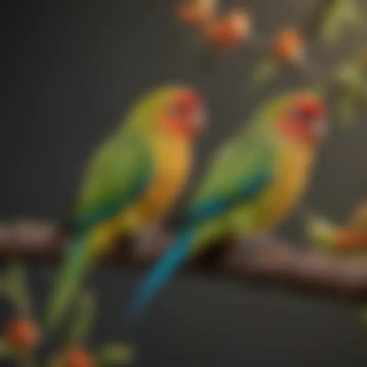 Colorful parakeets perched on a branch