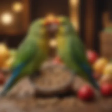Dietary Diversity of Parakeets Parakeets enjoying a variety of seeds and fruits