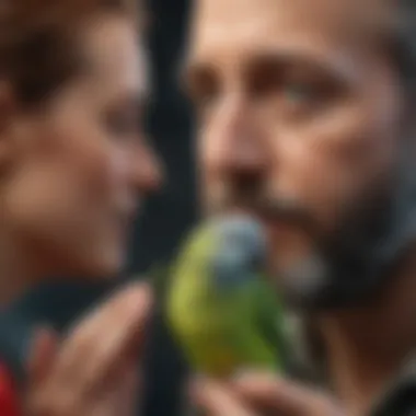 Bonding Moments Between Parakeets and Their Owners A parakeet interacting with its owner