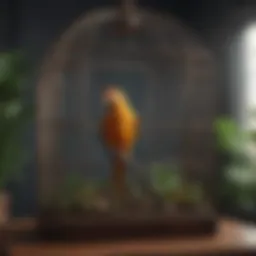 A beautifully designed indoor parrot cage featuring natural materials