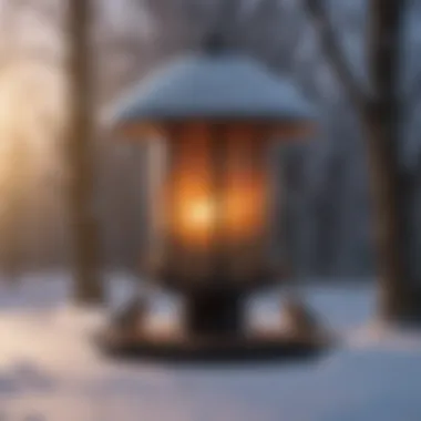 Installation setup of a heated bird feeder in a backyard