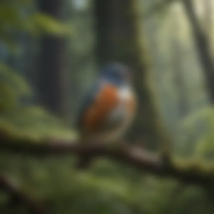 A bird communicating with intricate songs in a lush forest