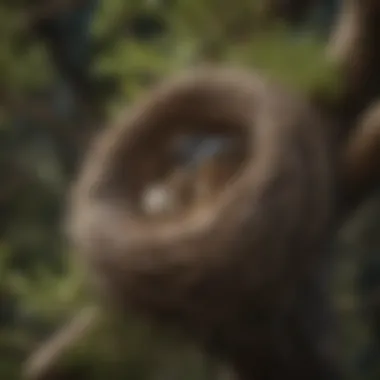 A close-up of a bird's intricate nest built in a tree