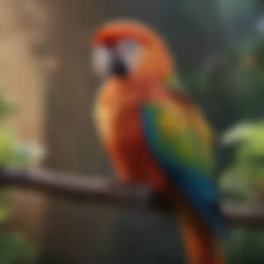 The Colorful Parrot: A Study in Avian Diversity A vibrant parrot perched on a branch showcasing its colorful feathers