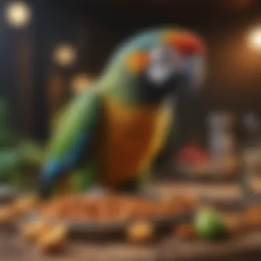 Understanding Parrot Dietary Requirements Various parrot food items arranged to reflect their dietary needs.