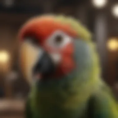 Parrot Intelligence on Display A close-up of a parrot demonstrating its intelligent behavior.