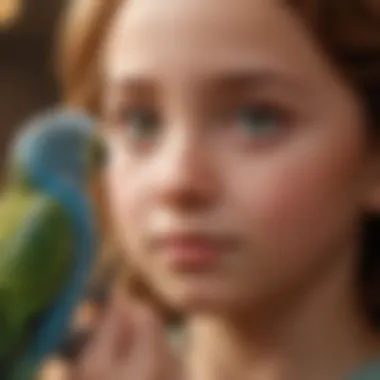 A bonding moment between a child and a budgerigar