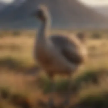 Rhea on the Grasslands The imposing rhea standing tall against a backdrop of expansive grasslands, symbolizing resilience.