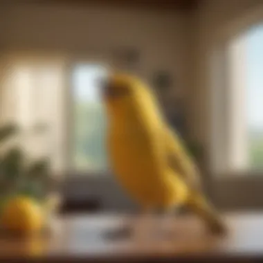 Joyful Songbird: The Serene Canary A serene canary singing in a sunlit room, symbolizing happiness and vitality.