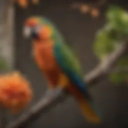 A vibrant parrot perched on a branch, showcasing its colorful plumage.