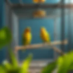 Spacious lovebird cage with natural perches