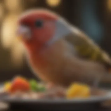 Nutritional Delight for Finches A close-up of a finch enjoying a nutritious meal, highlighting its vibrant colors and health.