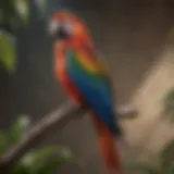 Vibrant macaw perched on a branch showcasing its colorful feathers