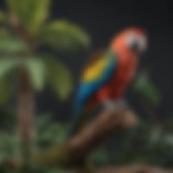 Detailed view of the materials used in a macaw tree stand.