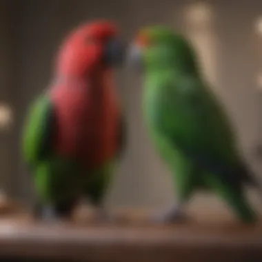 Male Eclectus parrot interacting with its owner