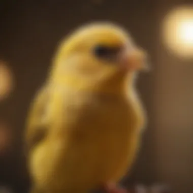 Close-up shot of a canary singing, with a blurred background highlighting its charming features.