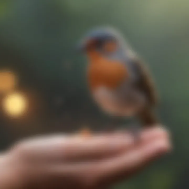 A bird perched on a finger, showcasing trust