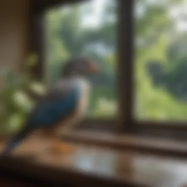 A serene setting showcasing various bird species in a well-designed aviary