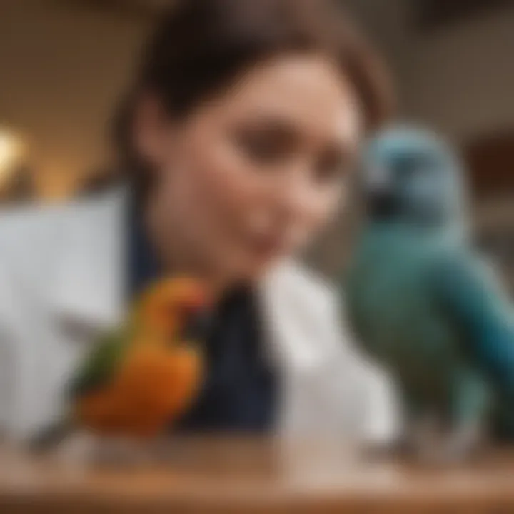 Pet owner interacting with their bird post-MRI