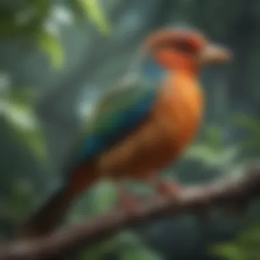 A close-up of a healthy exotic bird perched on a branch