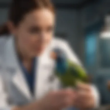 A veterinarian examining an exotic bird in a clinic