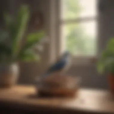 Safe Space for Birds in a Nursery A serene nursery setting with a pet bird perched safely in a quiet corner.