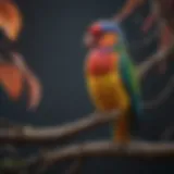 A vibrant pet bird perched on a branch, showcasing its colorful feathers.