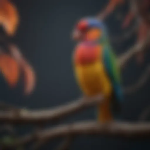 A vibrant pet bird perched on a branch, showcasing its colorful feathers.