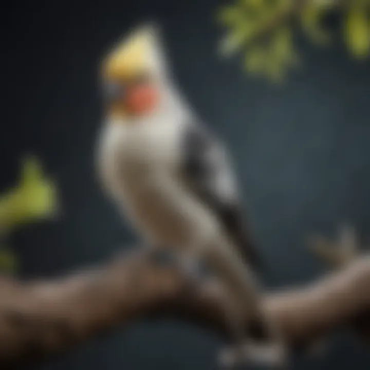 A close-up of a cockatiel perched on a branch, symbolizing the bond between the bird and its owner.