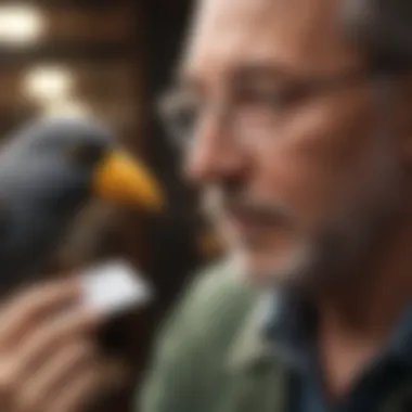 Understanding Licensing Requirements A close-up of a bird owner examining a pet bird license
