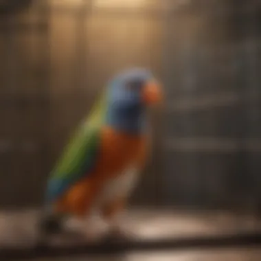 Happy pet bird enjoying a spacious cage environment