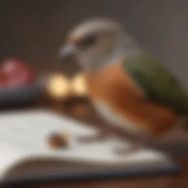 An open journal with heartfelt words written inside, accompanied by a vibrant drawing of a bird