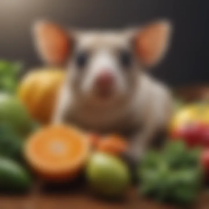 A variety of fresh fruits and vegetables suitable for pet gliders