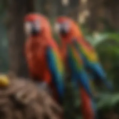 Macaw engaging with enrichment toys in its habitat