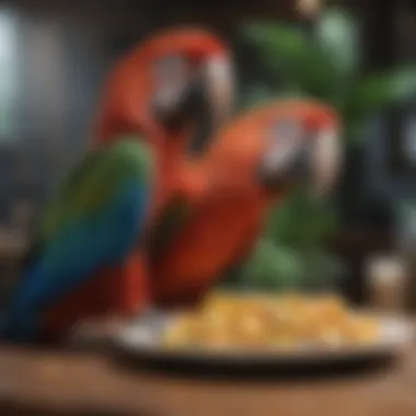 Close-up of macaw enjoying a nutritious meal