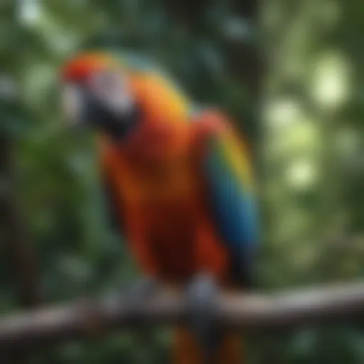 Vibrant macaw perched on a branch showcasing its plumage