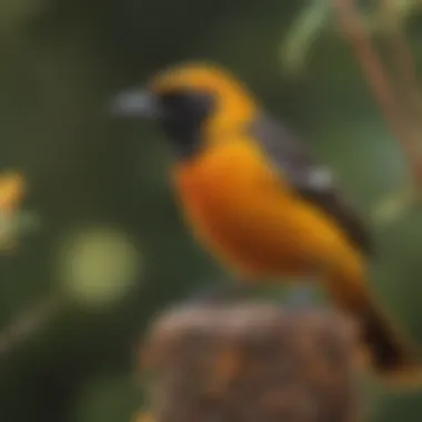 Close-up of an oriole perched on a feeder