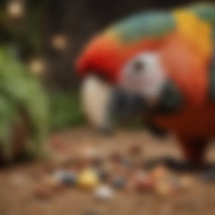 Close-up of a colorful macaw enjoying a nutritious seed mix.